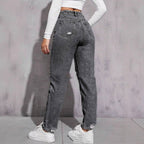 European And American Women's Casual Ripped Washed Jeans With Nine-part Calf