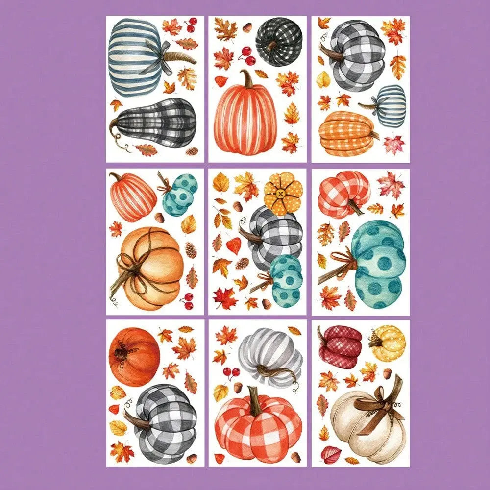 9 Sheets Pumpkin Window Clings Large Farmhouse Fall Leaves Window Clings Fall Thanksgiving Halloween Decorations Indoor Watercolor Double-Sided Printed Window Decor For Home Office Party - The Premium