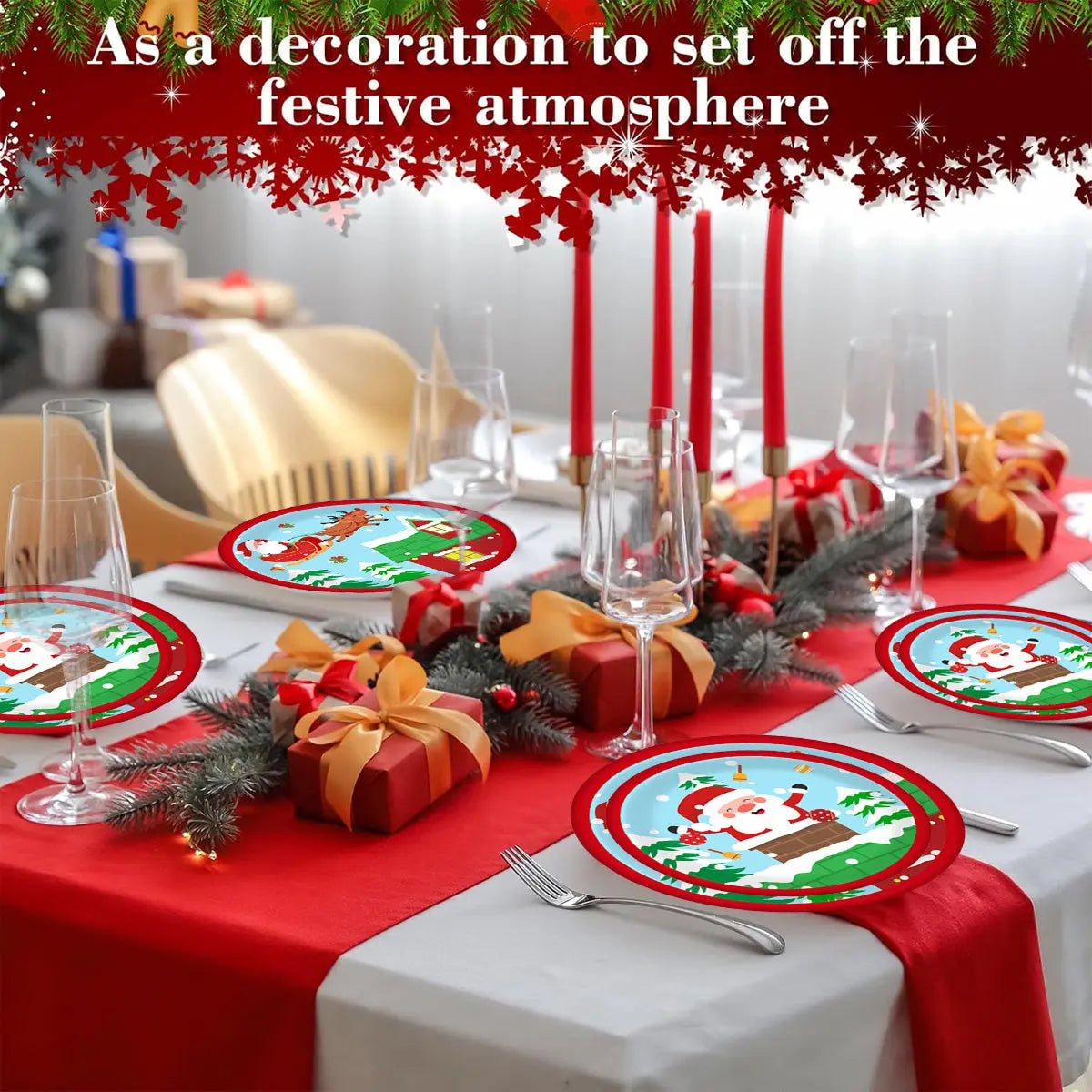 Christmas Paper Plates And Cups Set Decorations For 10 Guests Santa Claus Elk Pattern Plates And Cups For Winter Holiday Christmas Party Decorations - The Premium