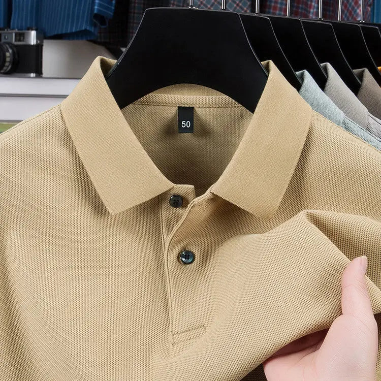 Casual Polo Collar Pure Color Mercerized Cotton Men's Short Sleeve - The Premium