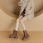 Retro Genuine Leather Martin Boots Women Korean Version Thick Sole