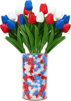 4th Of July Decorations, 12 Pcs Patriotic Artificial Tulips With 180 Pcs Red White Blue Sponge Stars Independence Day Vase Filler For Home Table Centerpiece Decor Clearance Sale - The Premium