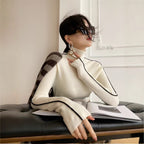 French High-neck Knit Sweater Women