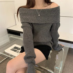 Lazy Style Shoulder-revealing Red Atmosphere Off-shoulder Sweater