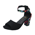 Women's Round Toe Hollow Ankle-strap Buckle Thick High Heel Sandals