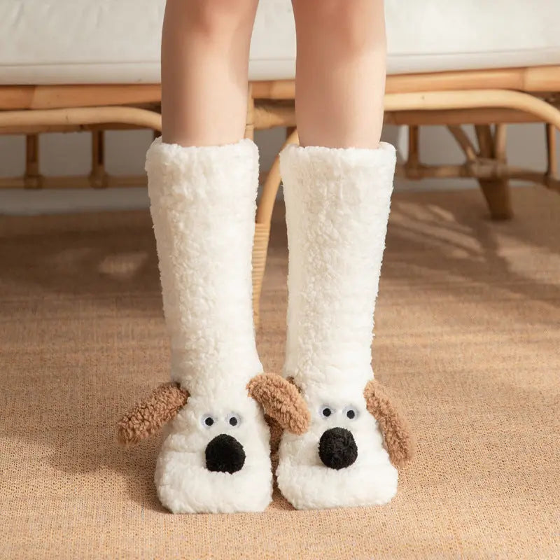 Cute Cartoon Dog Floor Socks Winter Warm Non-slip Plush Socks For Women - The Premium