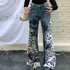Women's Washed Leopard Splicing Skinny Jeans