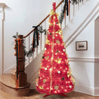 6-foot Red Pop-up Christmas Tree With 150 Warm White LED Lights, Fully Decorated, Easy To Assemble, Space-saving, Ideal For Small Spaces, Family Holiday Parties, And Fireplace Holiday Decorations - The Premium