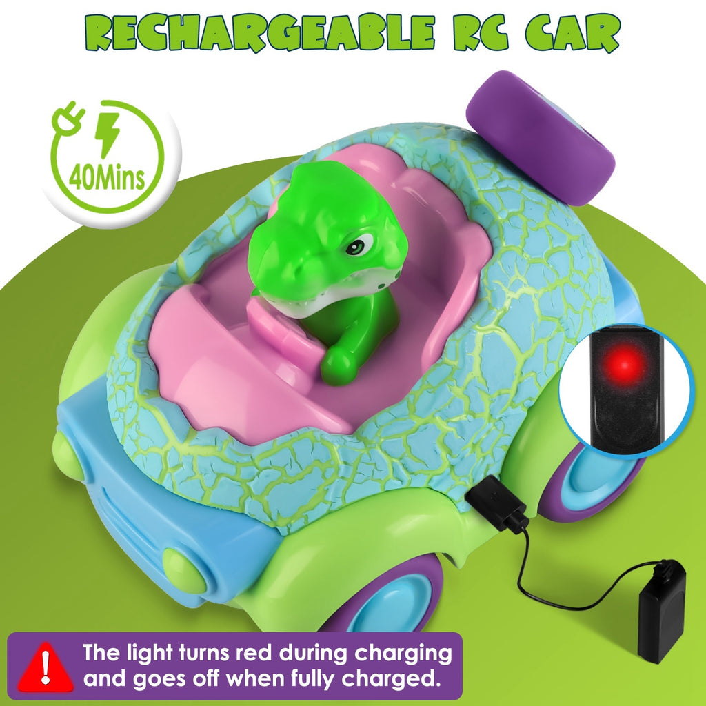 2Pack Dinosaur Remote Control Cars For Toddlers Rechargeable RC Cars With Light Music Birthday Gift For Boys Girls Aged 3 4 5 6 Years Old Christmas New Year Gift