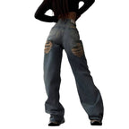 Retro Spicy High Waist Straight Mop Back Ripped Design Jeans