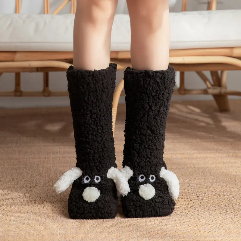 Cute Cartoon Dog Floor Socks Winter Warm Non-slip Plush Socks For Women - The Premium