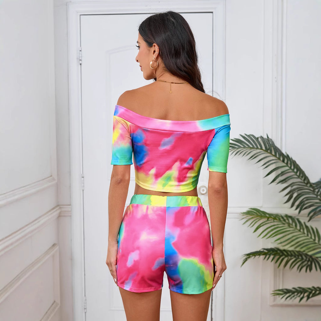 Tie-dye Print One-shoulder Suit For Women