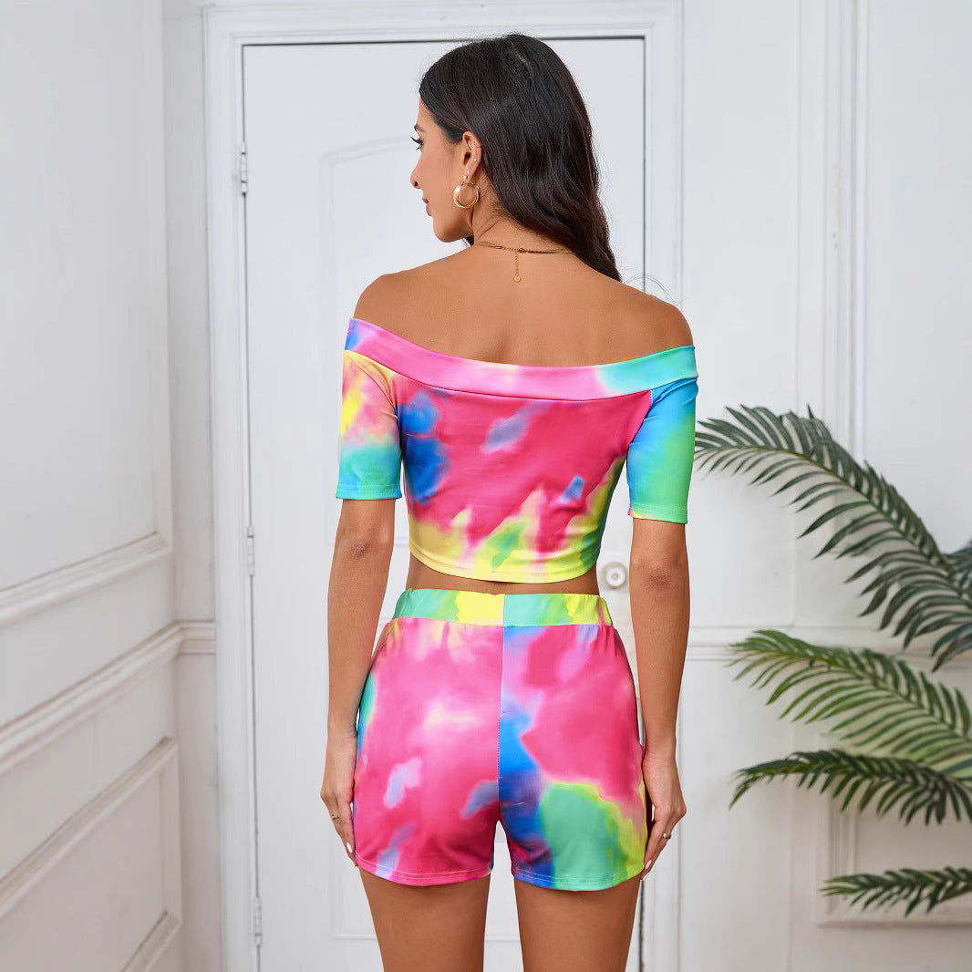 Tie-dye Print One-shoulder Suit For Women