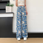 Women's Thin Casual High-waisted Loose Retro Printed Denim Straight-leg Pants