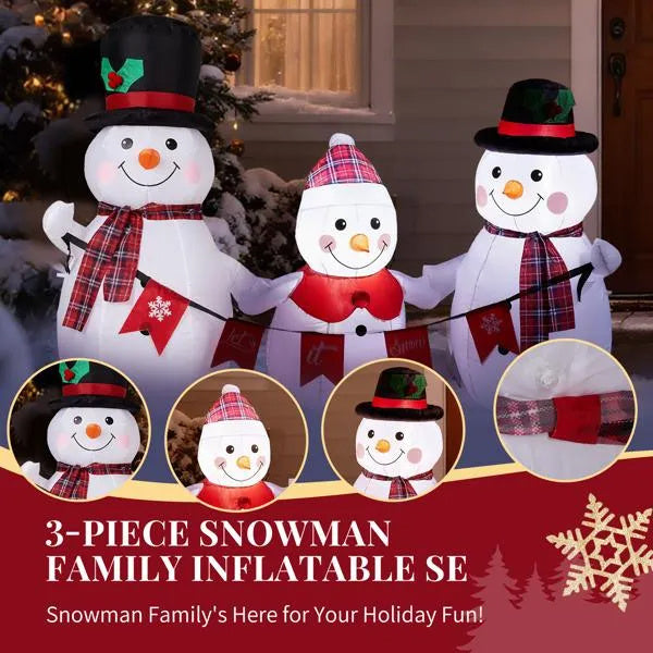 6.2FT Lighted Christmas Inflatable Decoration, Inflatable Snowman Family With Bunting, Funny Blow Up Yard Decorations With Built-in LED Lights For Holiday Party Front Yard Lawn Garden Decor - The Premium