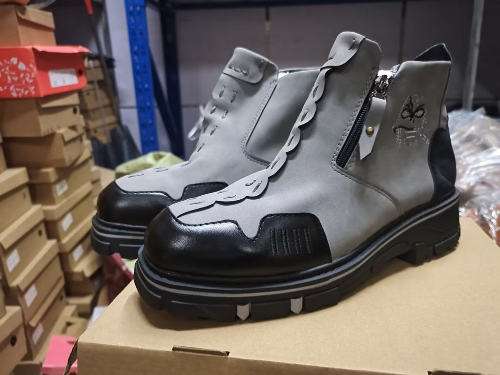 Men's Short Boots Round Toe Large Size Side Zipper Martin Boots