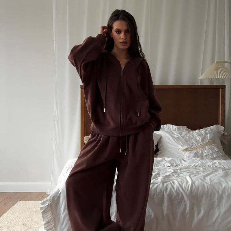 Casual Long-sleeve Hooded Sport Cardigan Pants Two-piece Set Cotton Suit