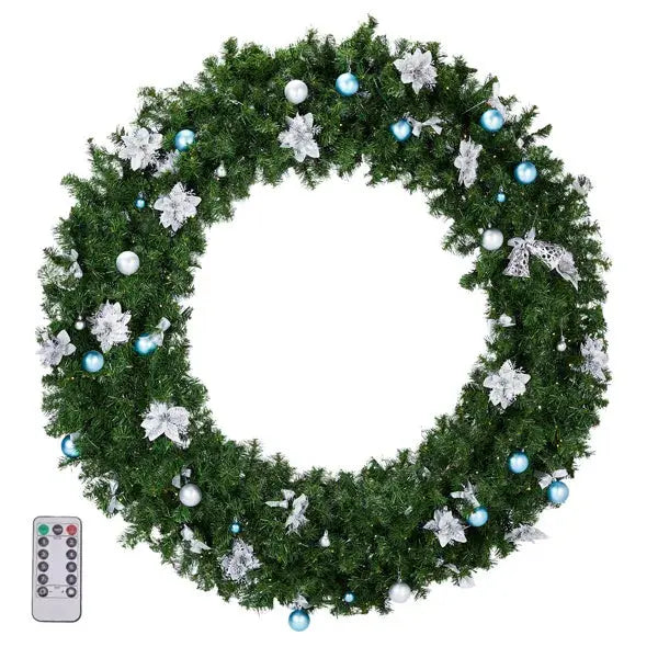 60in Pre-lit Christmas Wreath, Lighted Artificial Xmas Wreath With 220 Cold & Warm White Lights And 600 PVC Tips And DIY Ornaments, For Front Door Gate Wall Xmas Party Decorations, Light Green - The Premium