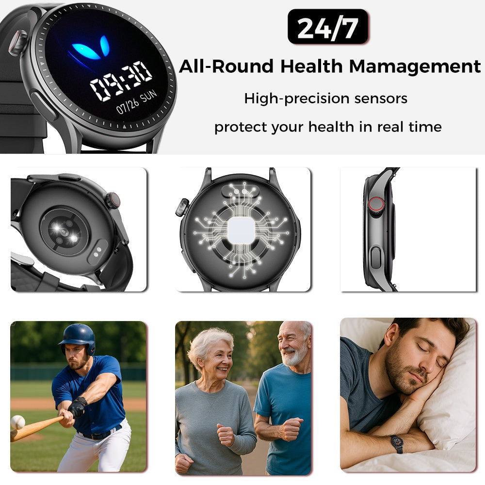 Round Screen Smartwatch, 1.43in HD 3ATM Waterproof, Equipped With Heart Rate Detection, Sleep Monitoring, And Step Tracking,100 Sports Modes Movement Monitor Holiday Gifts Fashion Watches