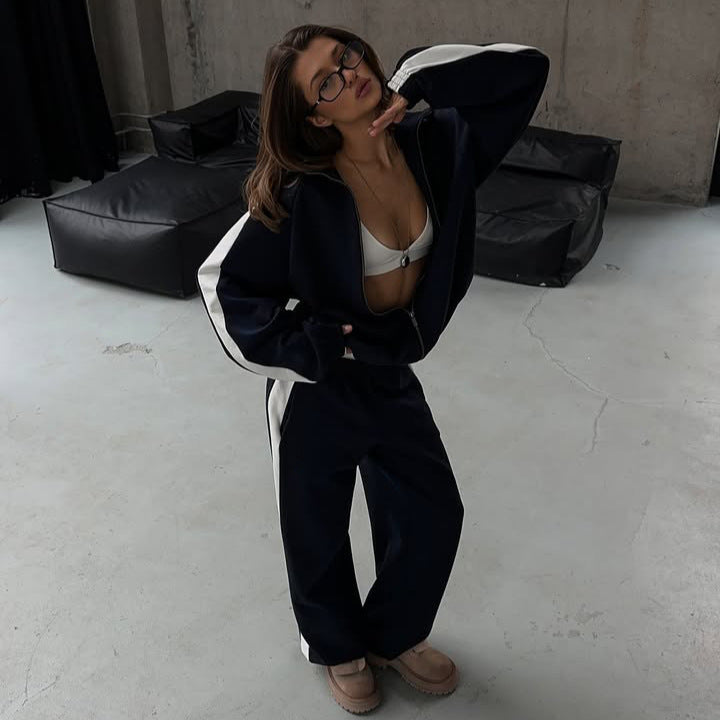 Long-sleeve Color-blocked Sweatshirt And Pants