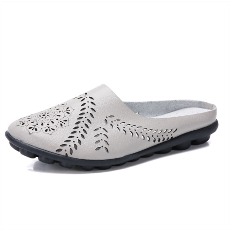 Plus-size Summer Cowhide Peep-toe Half Slippers For Women