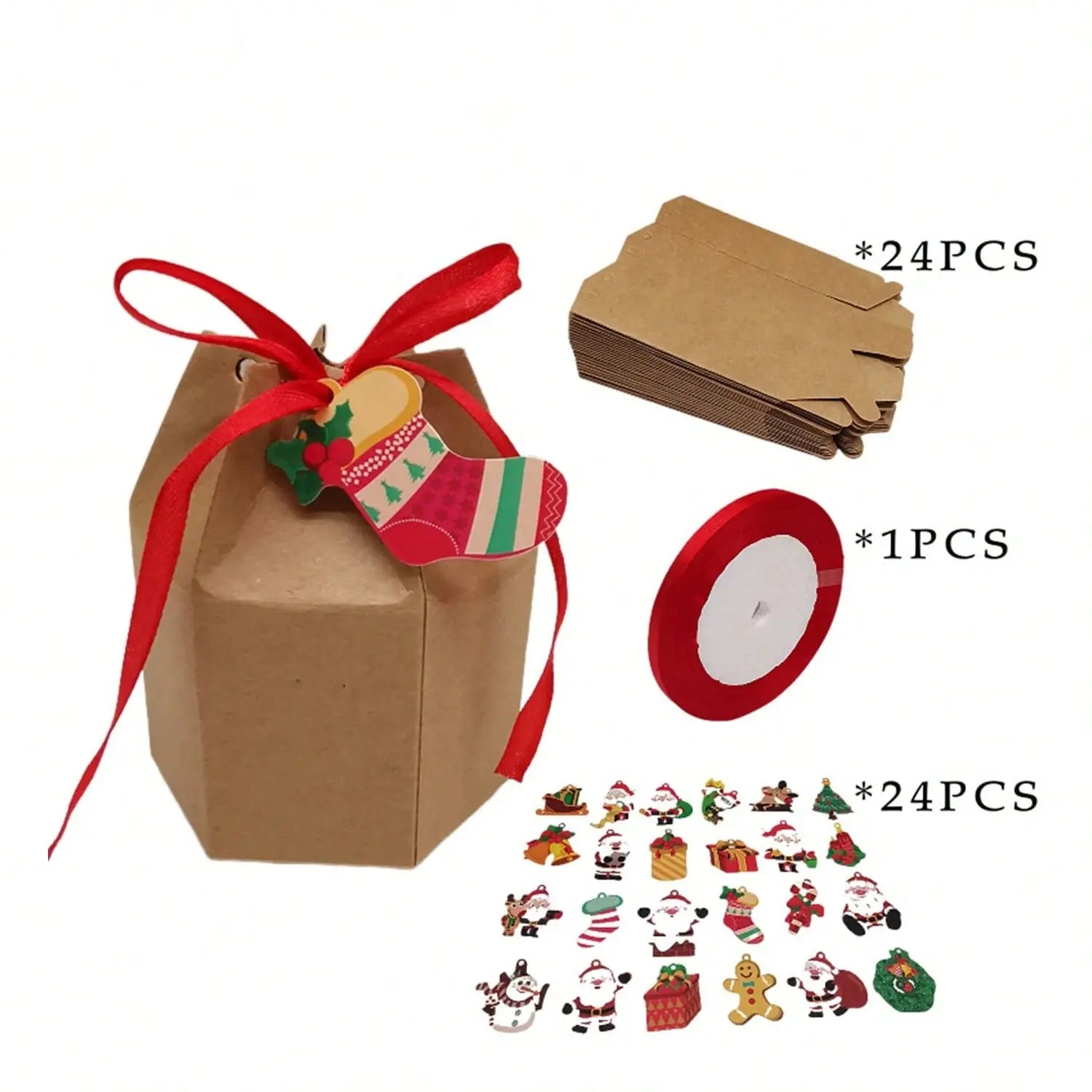 24 Pcs Christmas Treat Boxes With Cards And Ribbon Xmas Tree Santa Kraft Gift Boxes Cute Gift Case Printed With Santa Claus Elk Snowman Christmas Tree For Birthday Christmas Party Supplies - The Premium