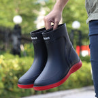 Men's Rain Mid-top Rain Boots Waterproof Non-slip Kitchen Glue Car Wash Work Shoes