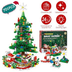 Christmas Tree Building Toy - 701 Pcs With 24-Day Countdown Calendar, 30 LED Warm Lights USB Powered - Santa, Ornaments, Snowflake Topper - Educational Blocks For Kids 3-6, Tabletop Decor - The Premium