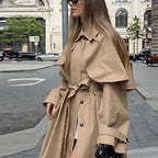 Loose Lapels Long Sleeve Trench Coat Mid-length Coat For Women