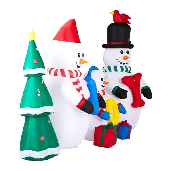 8FT Lighted Christmas Inflatable Decoration, Inflatable Snowman Family With JOY And Xmas Tree, Funny Blow Up Yard Decorations With Built-in LED Lights For Holiday Party Front Yard Lawn Garden Decor - The Premium