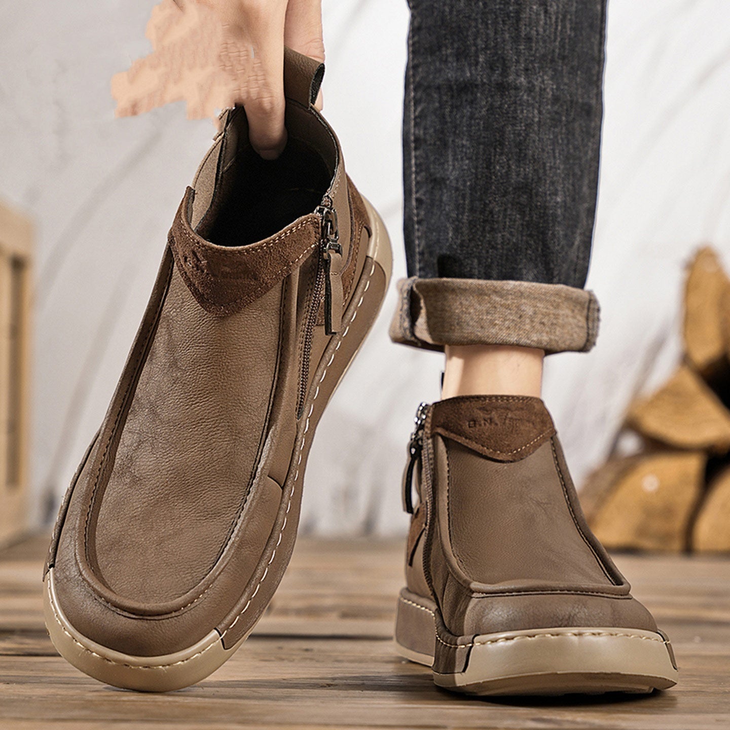 Autumn Side Zipper Vgenuine Leather Non-slip Work Shoes