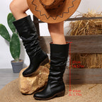 Foreign Trade Large Size Pleated High Leg Boot British Style Women