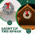 48in Pre-lit Snow Flocked Christmas Wreath, Lighted Artificial Xmas Wreath With 150 Warm White Lights And 450 PVC Tips And DIY Ornaments, For Front Door Gate Wall Xmas Party Decorations, Snowy Green - The Premium