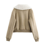 Threaded Hem Loose Fleece Warm Thickened Short Jacket For Women