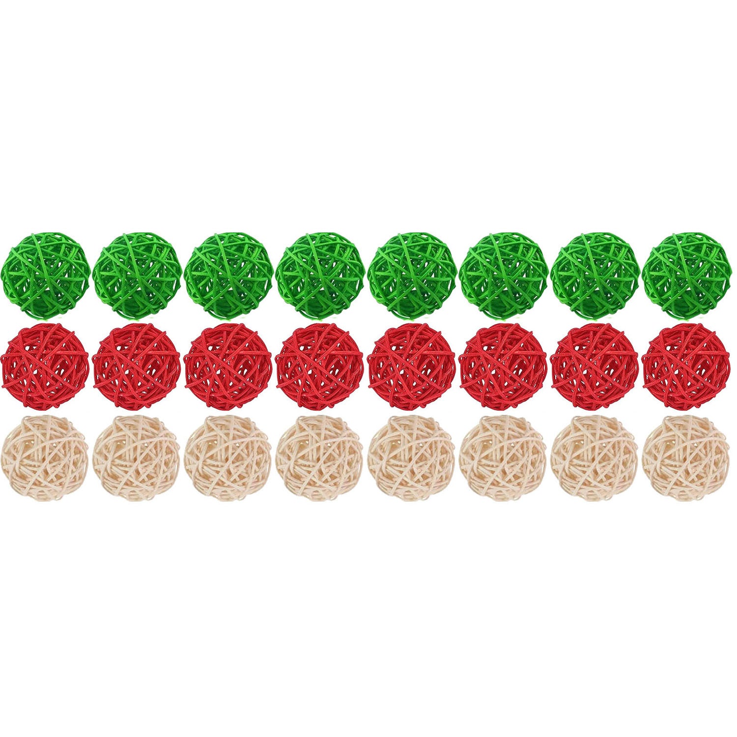 30 Pieces Wicker Rattan Balls Decorative Orbs For Bowl Centerpieces Christmas Vase Filler For Holiday Xmas Home Table Decor DIY Craft Aromatherapy Accessories, 1.2 Inch Red White Green - The Premium