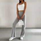 Women's Solid Color Rib-Knit Jogger Pants, Casual Stretch Pull-On Trousers For Spring And Fall