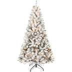 Artificial 5ft Flocked Christmas Tree With 407 PVC Branch Tips, 150L Warm White Led, Round Head, Foldable Base For Indoor Holiday Decorating - The Premium