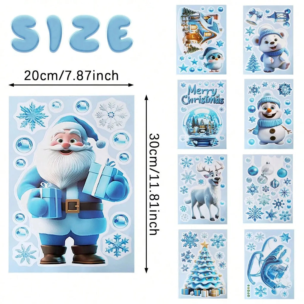 9 Sheets Christmas Window Stickers Blue Gnome Double-Sided Printed Xmas Self-Adhesive Window Sticker PVC Snowflakes Window Sticker For Christmas Home Window Indoor Garden Decoration - The Premium
