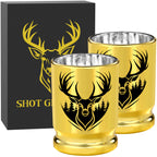 2pcs  50 Caliber Deer Head Golden Plastic Wine Glasses With Gift Box - Leak Proof, Reusable - Stylish Animal Print Design, Suitable For Whiskey, Tequila, Etc