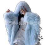 Fur Women's Clothing Fox Fur Coat Hooded Large Size Fuzzy Top