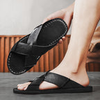 Summer New Genuine Leather Men's Breathable Casual Slip-on Beach Sandals