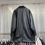 Knitted Stitching Mid-length Leather Coat Women