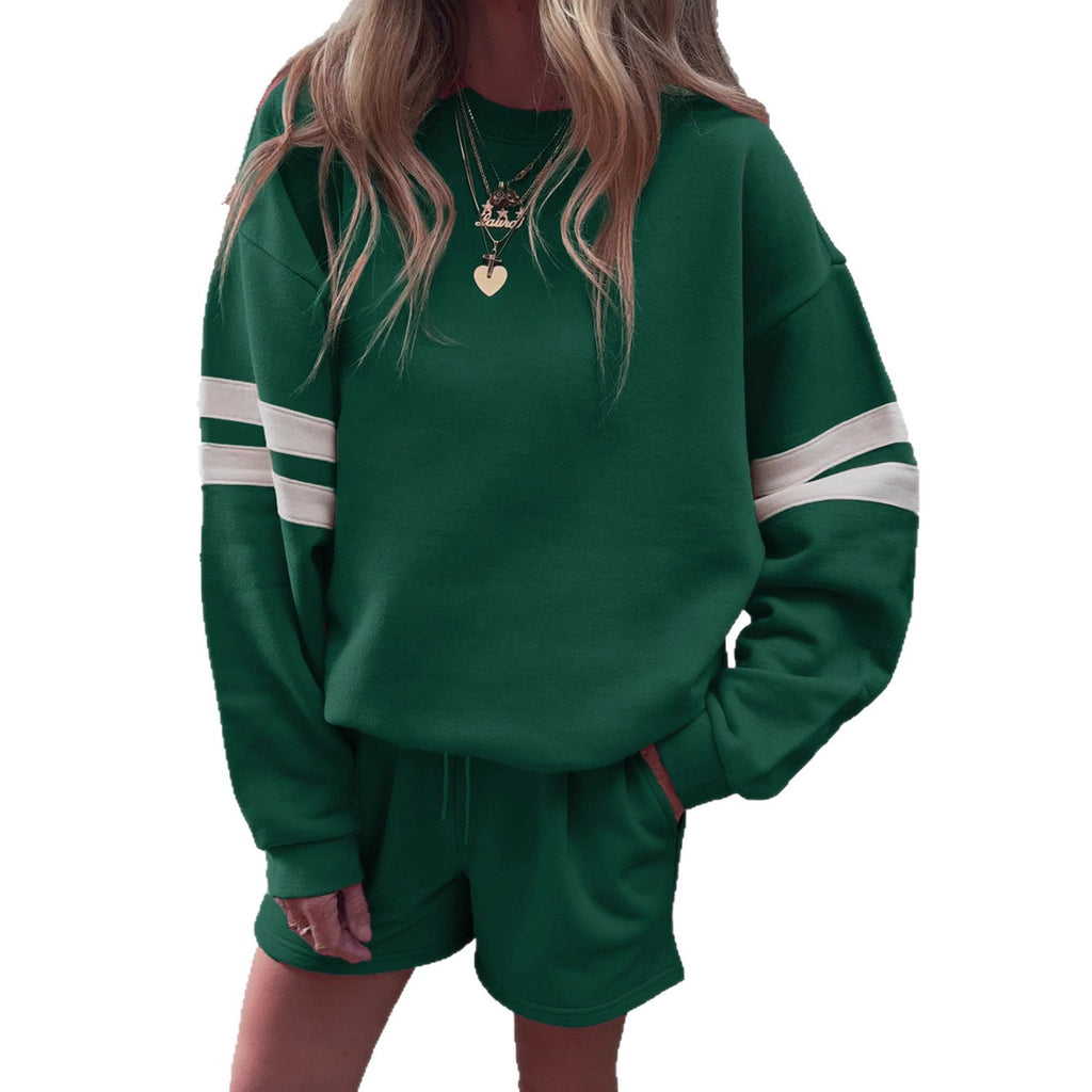 European And American Casual Loose Round Neck Sweatshirt And Shorts Two-piece Set