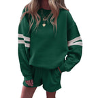European And American Casual Loose Round Neck Sweatshirt And Shorts Two-piece Set