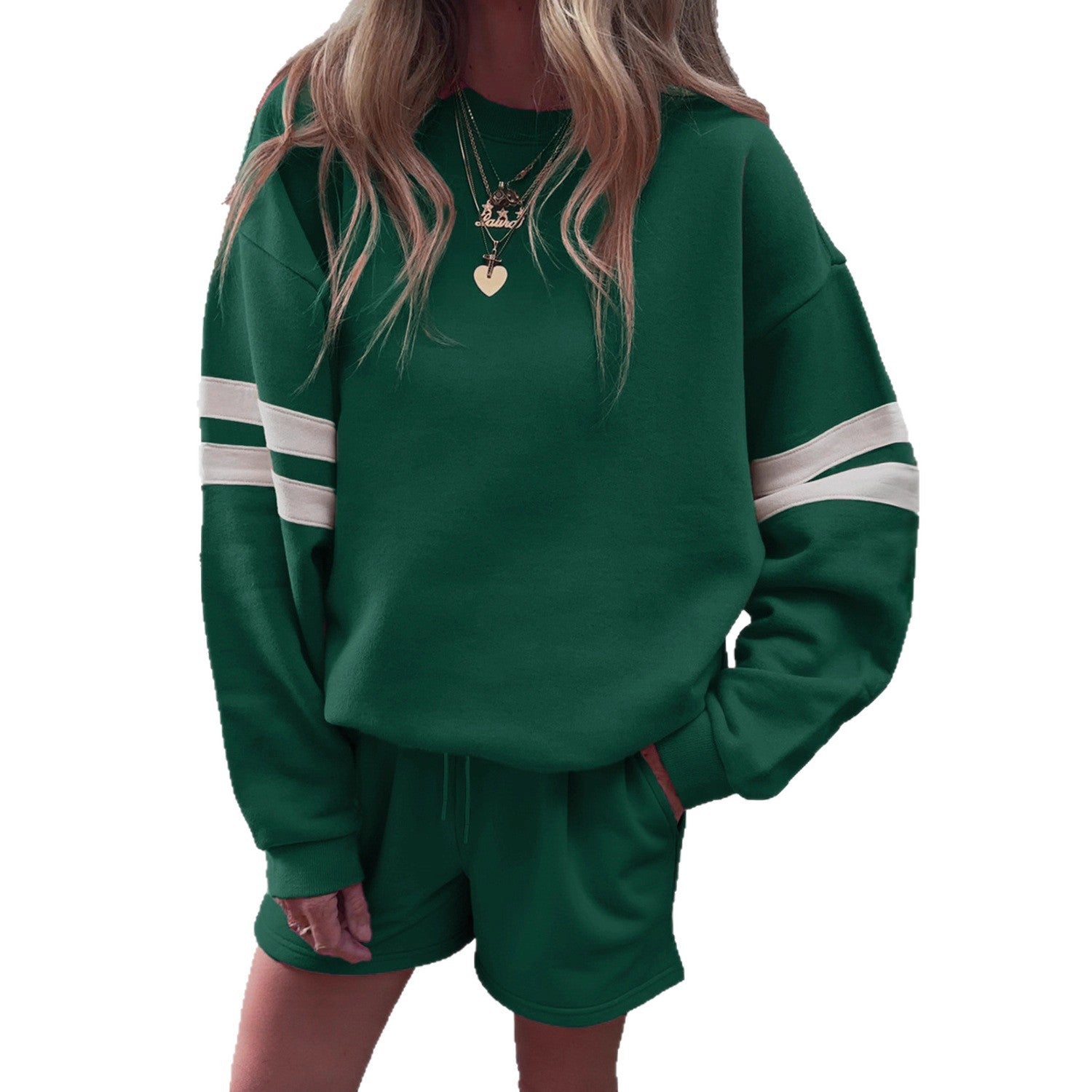 European And American Casual Loose Round Neck Sweatshirt And Shorts Two-piece Set
