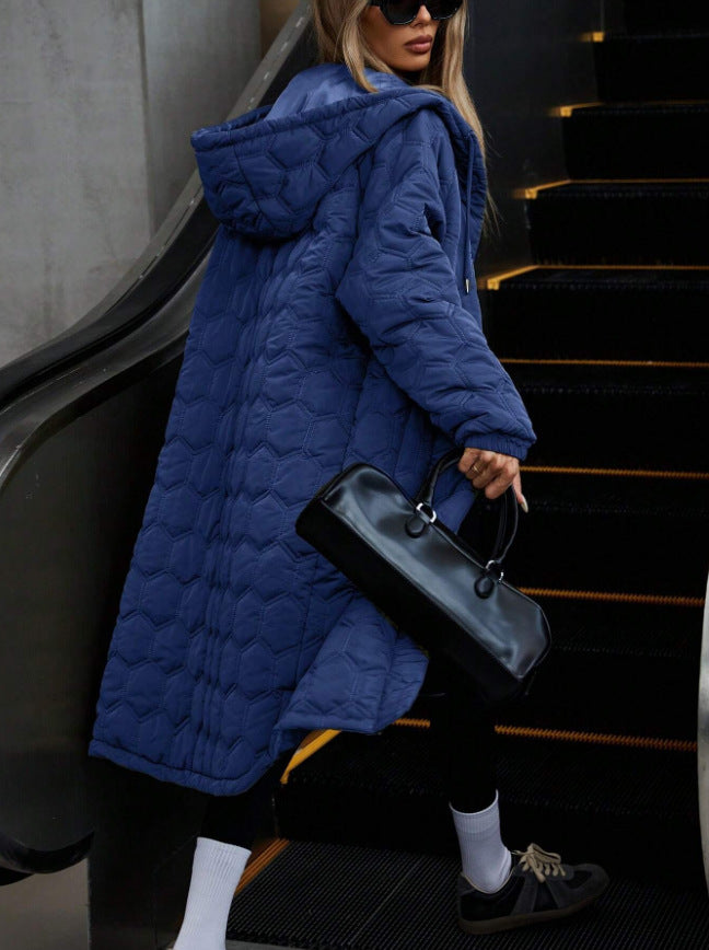 Korean Style Women's Fashion Plaid Hooded Long Fluffy Coat