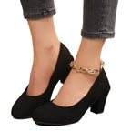 Autumn New Shallow Round Toe Thick Heel Slip-on Elegant High Heels