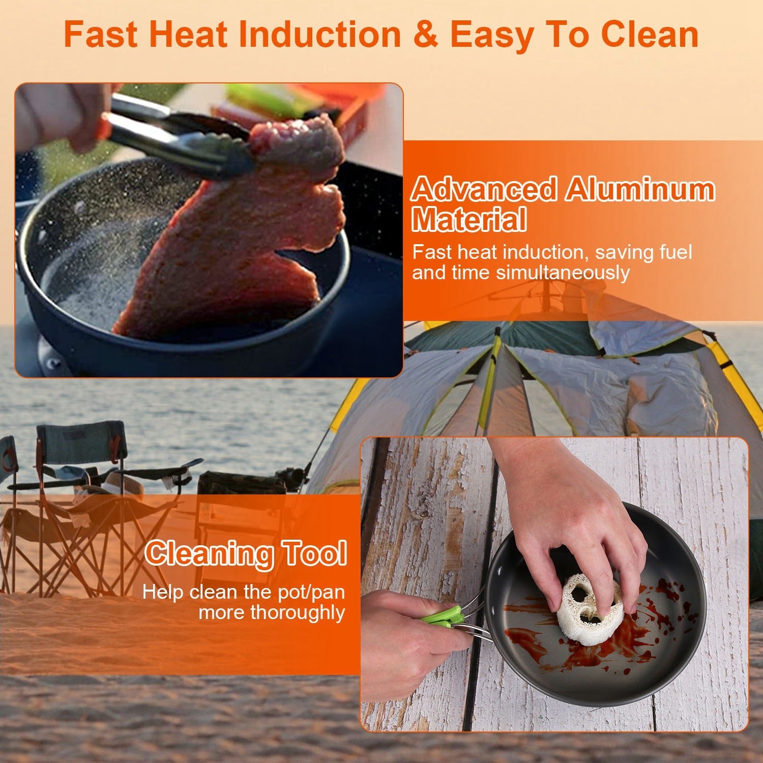 16Pcs Camping Cooking Ware Set Camping Stove Cookware Kit Aluminum Pot Pan Kettle Set With Bowls Knife Fork Spoon Carabiner Spatula Cutting Board For Hiking Picnic Outdoor