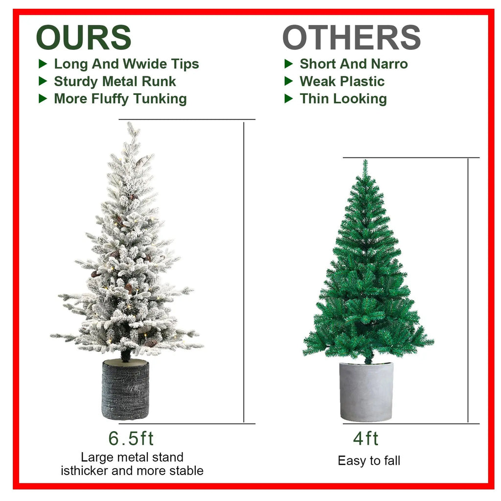 2,3,4,5,6ft PE PVC Decorated Flocking Basin Tree Artificial Christmas Tree - The Premium