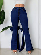 Three-dimensional Bow Slim-fit Mid-stretch Mop Horn Denim Trousers